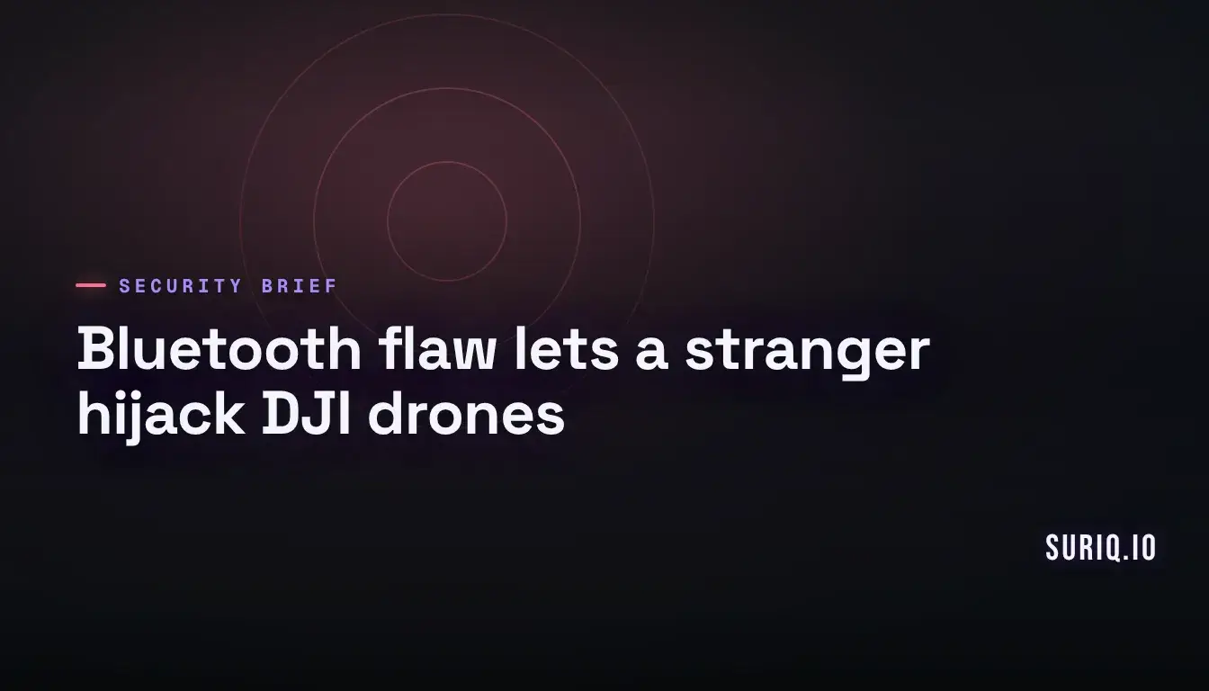A small quadcopter drone in open sky with concentric wireless arcs beside it