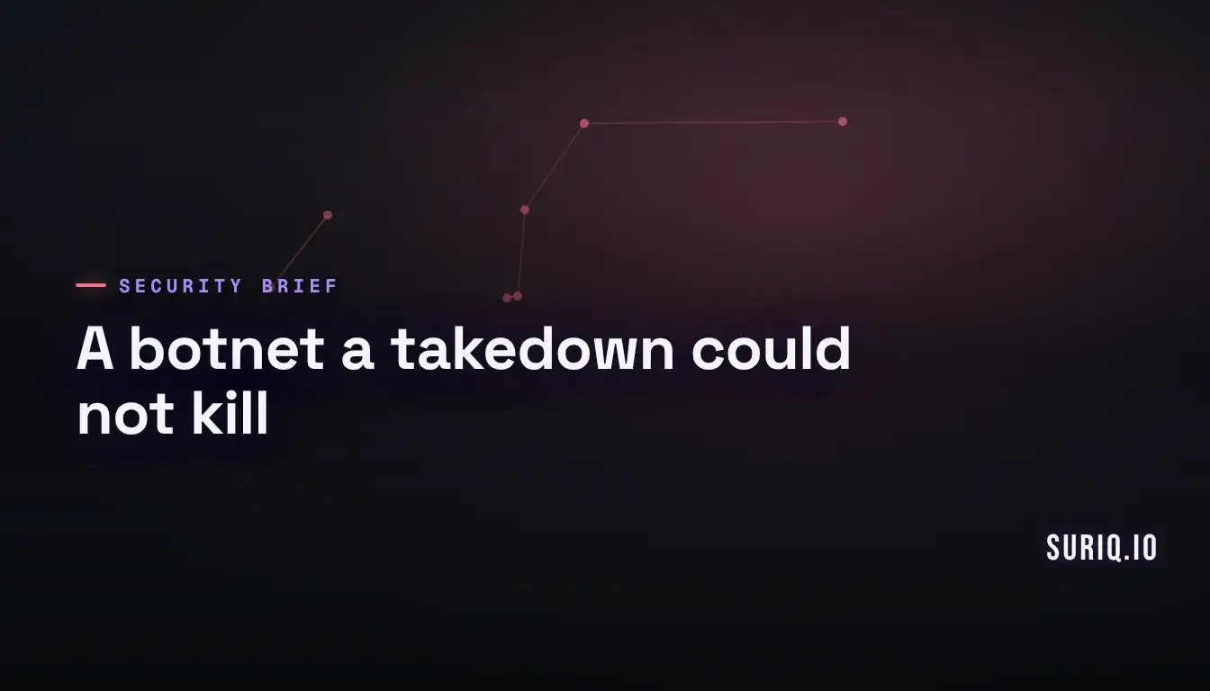Networked routers and cameras linked by glowing threads to a floating blockchain ledger