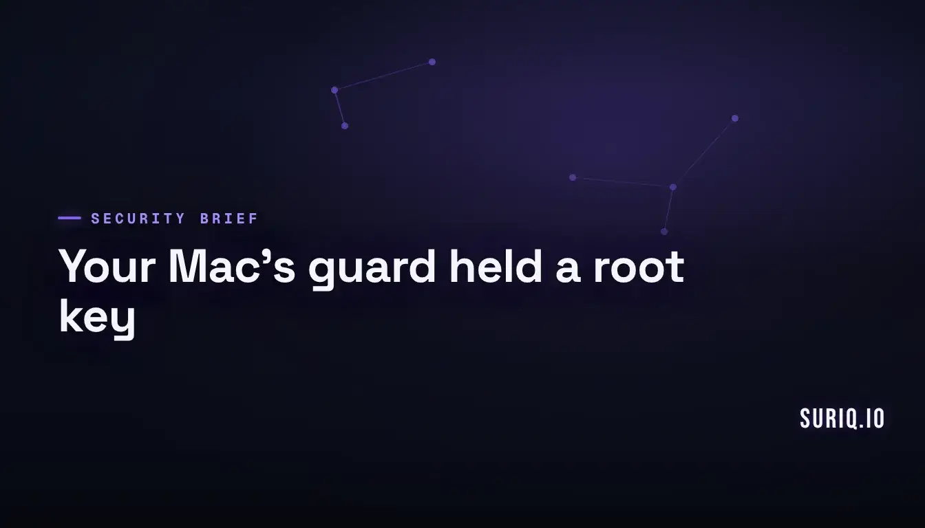 ESET macOS privilege escalation concept, an ajar aluminum trapdoor with cool light beneath