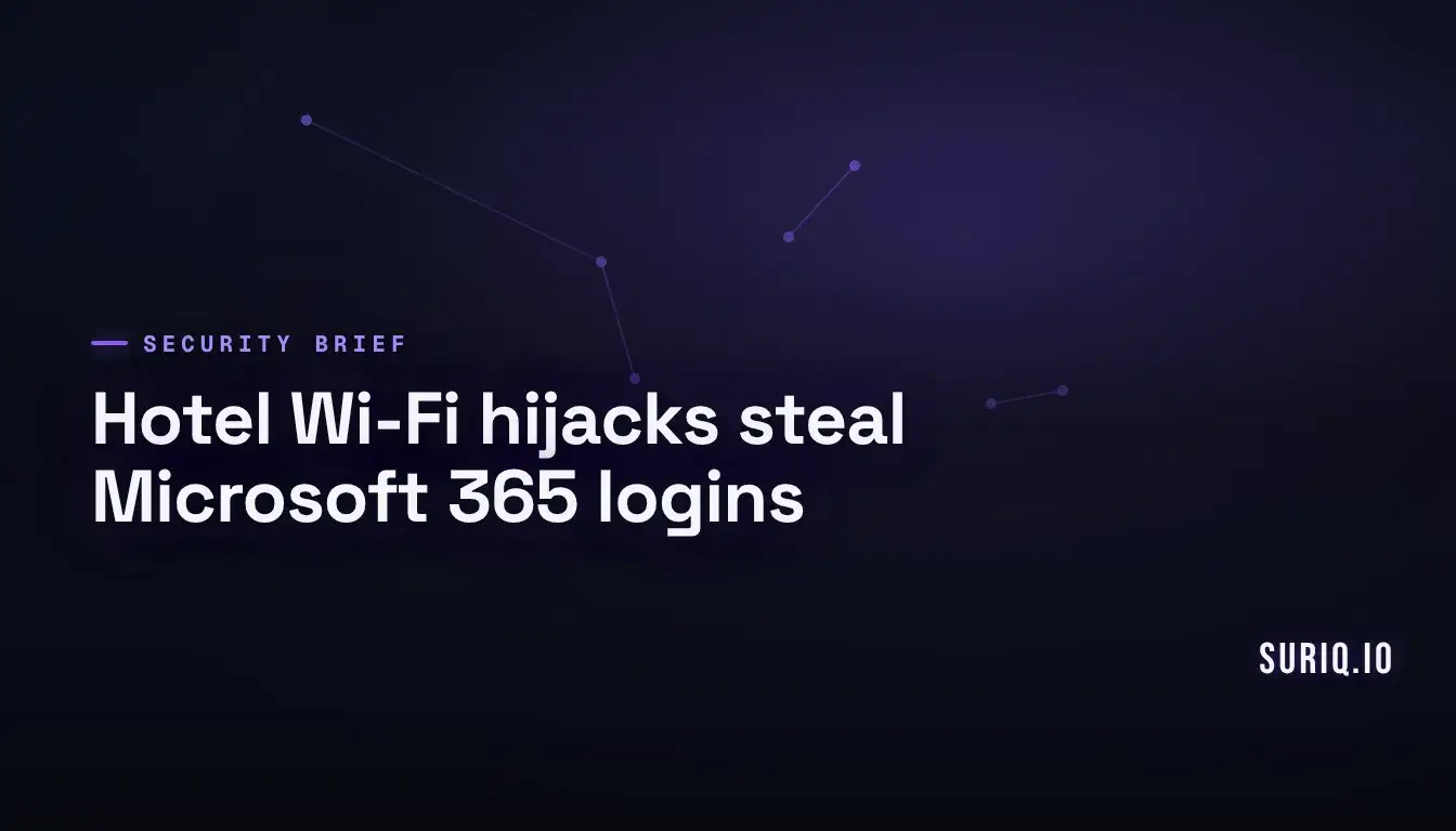 Hotel Wi-Fi gateway redirecting Microsoft 365 login traffic to an attacker server