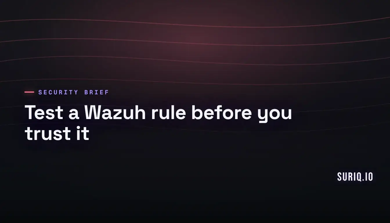 One log line passing through the Wazuh decode and rule engine into a single lit alert