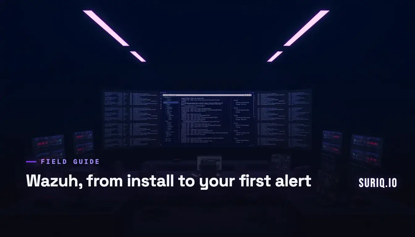 Log streams from many servers converging into one Wazuh alert screen