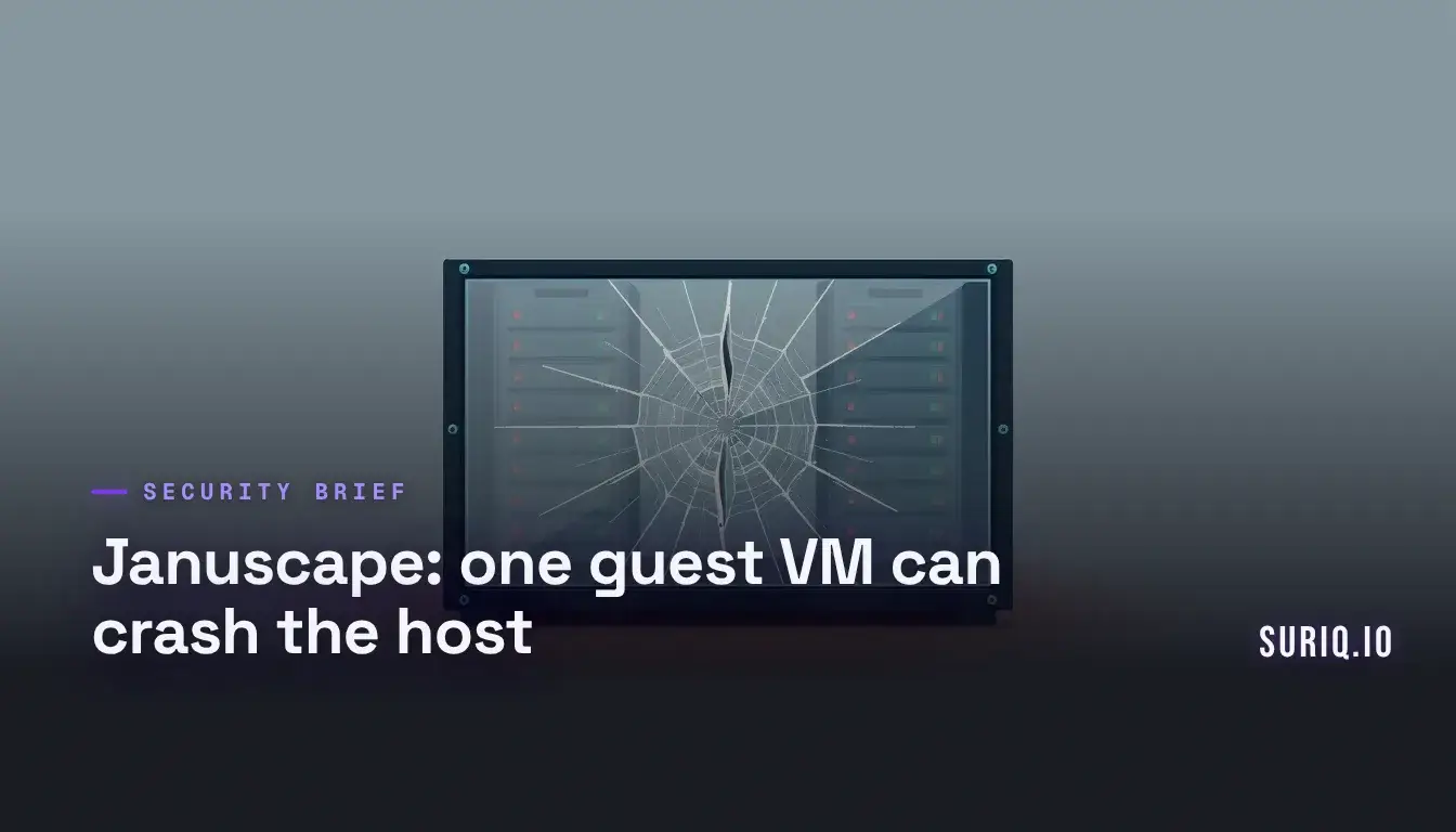 Cracked partition between two server enclosures on a shared rack showing a virtual machine escape