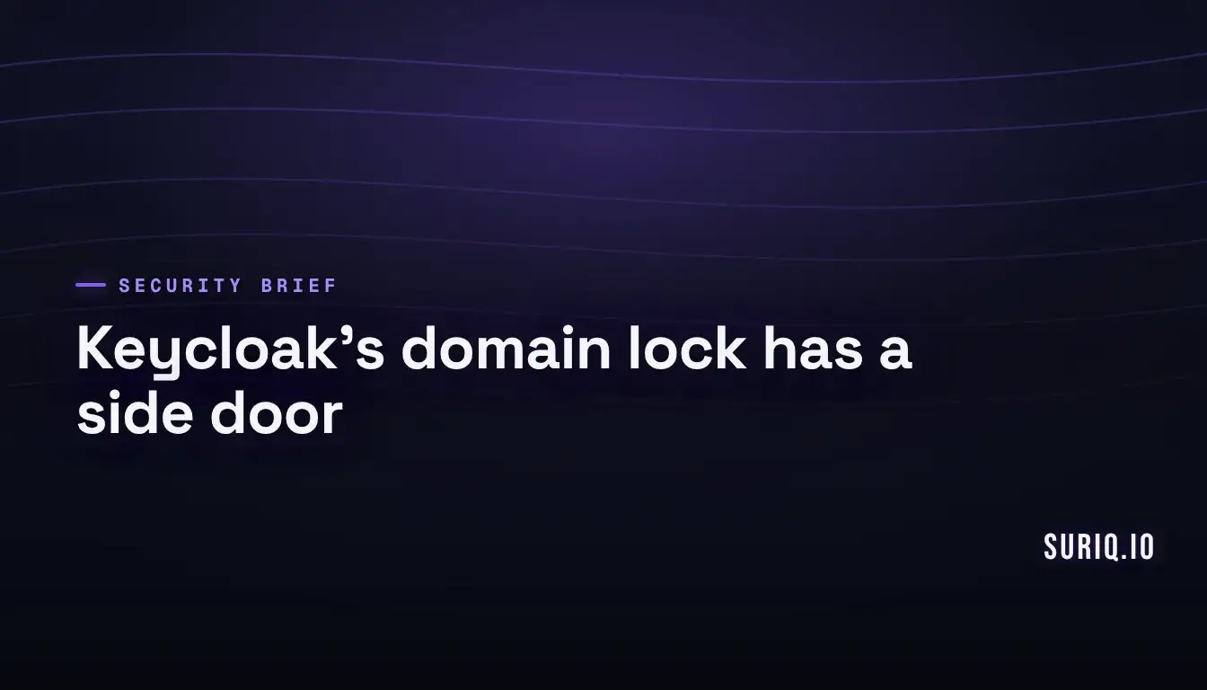 Keycloak Google domain restriction bypass shown as tokens passing an unguarded side gate