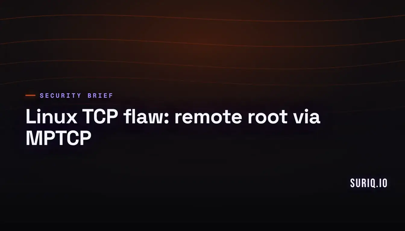 Dark cover with faint curved lines and a Linux TCP flaw headline
