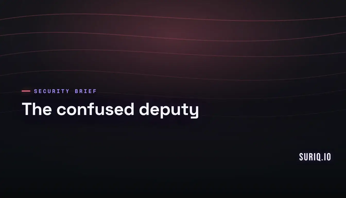 A network intermediary forwards a request to a hidden destination while attaching its own credential, illustrating the confused deputy flaw