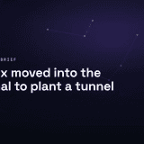 Terminal window with a cursor line tunneling into a lattice of server nodes