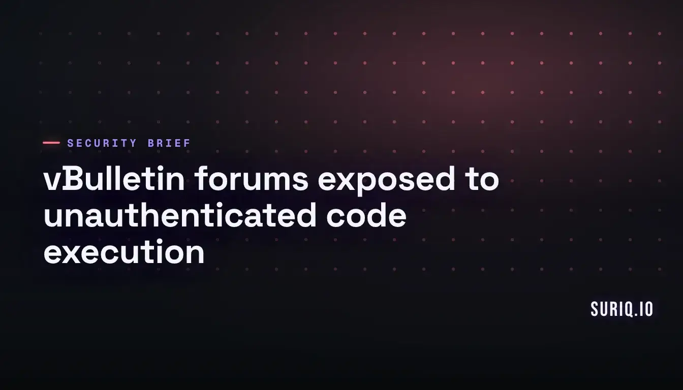 vBulletin forum server exposed to an unauthenticated remote code execution flaw